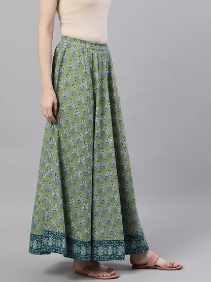 Women Green Printed Maxi Skirt | LASVINI - Redefining Indian Fashion with Elegance