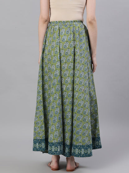 Women Green Printed Maxi Skirt | LASVINI - Redefining Indian Fashion with Elegance