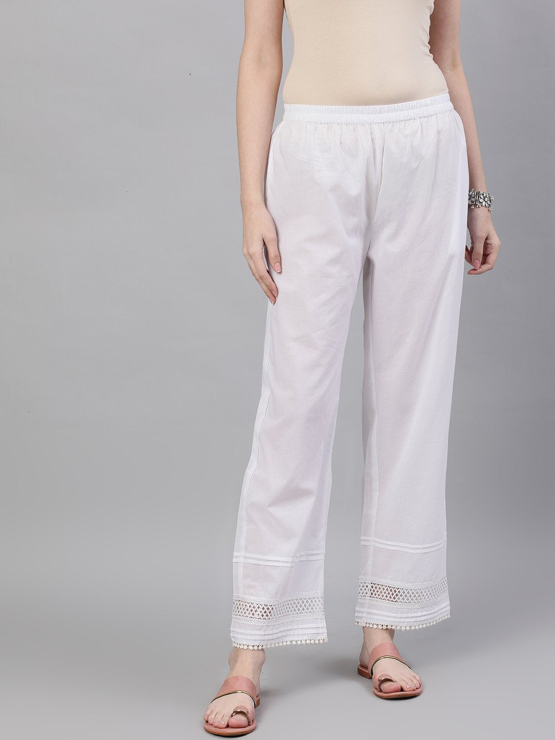 Women White Trouser With Lace Detailing | LASVINI - Redefining Indian Fashion with Elegance