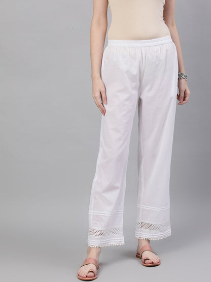 Women White Trouser With Lace Detailing | LASVINI - Redefining Indian Fashion with Elegance