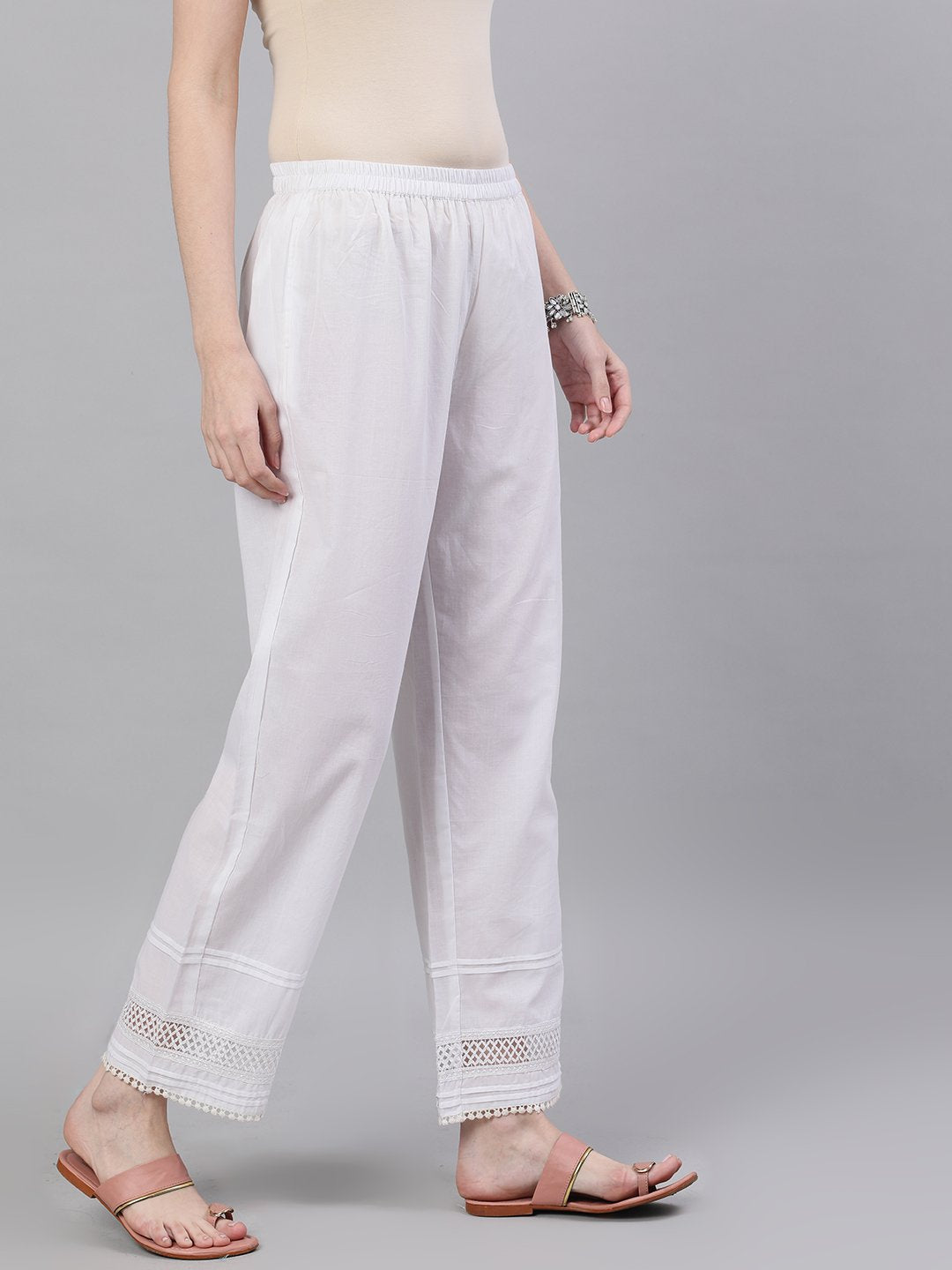 Women White Trouser With Lace Detailing | LASVINI - Redefining Indian Fashion with Elegance