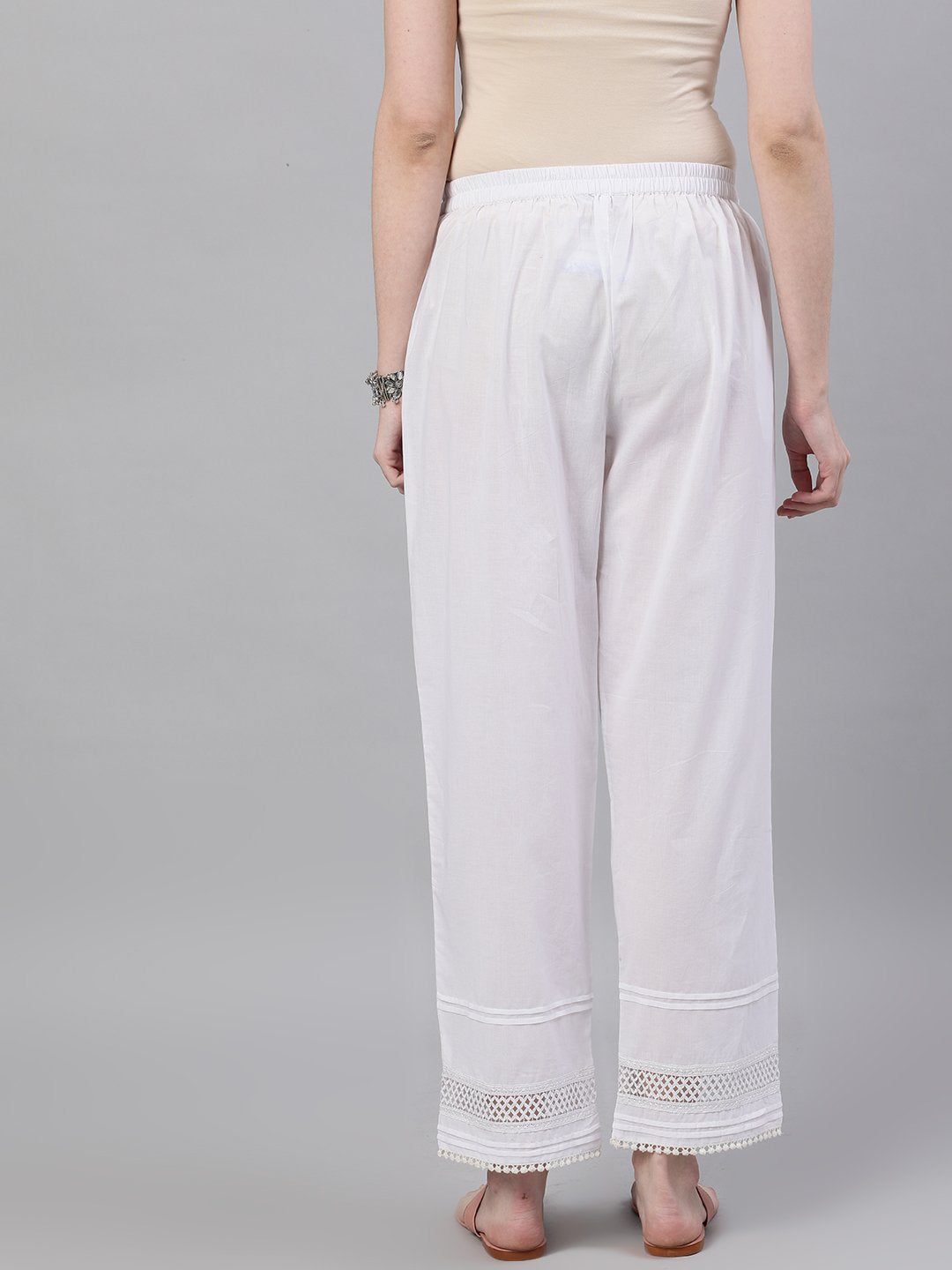 Women White Trouser With Lace Detailing | LASVINI - Redefining Indian Fashion with Elegance