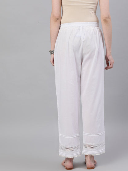 Women White Trouser With Lace Detailing | LASVINI - Redefining Indian Fashion with Elegance