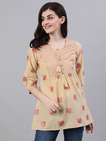 Women Beige Three-Quarter Sleeves Tie-Ups Top | LASVINI - Redefining Indian Fashion with Elegance