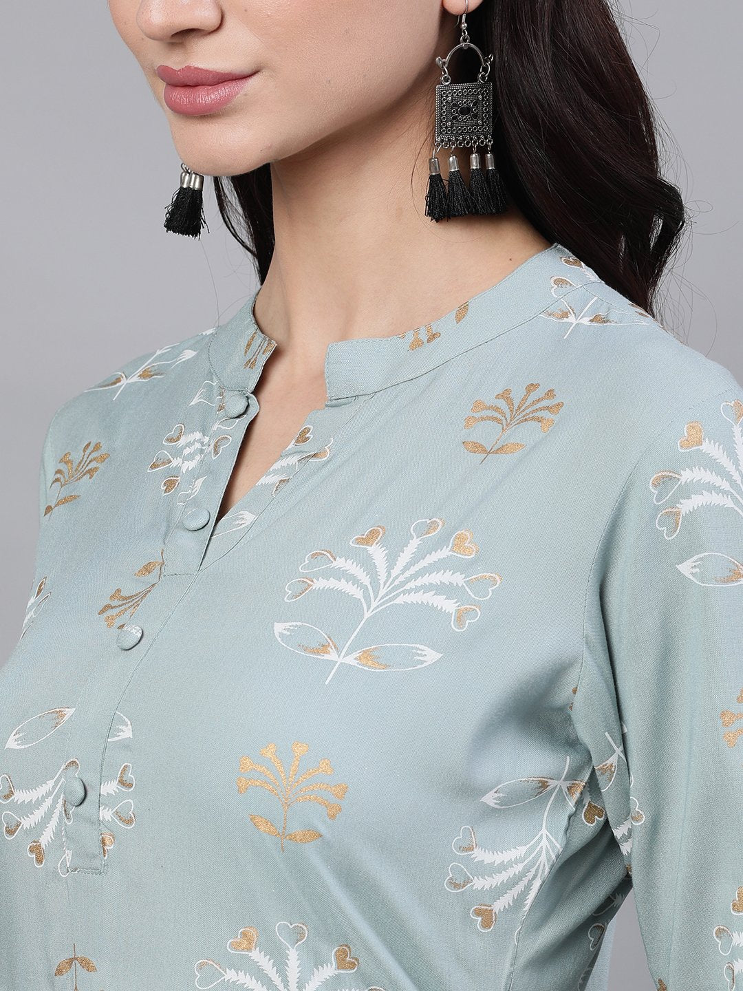 Women Grey Three-Quarter Sleeves Straight Kurta Palazzo With Dupatta | LASVINI - Redefining Indian Fashion with Elegance