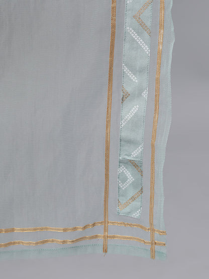 Women Grey Three-Quarter Sleeves Straight Kurta Palazzo With Dupatta | LASVINI - Redefining Indian Fashion with Elegance