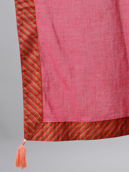 Women Peach Three-Quarter Sleeves Straight Kurta Palazzo With Dupatta | LASVINI - Redefining Indian Fashion with Elegance