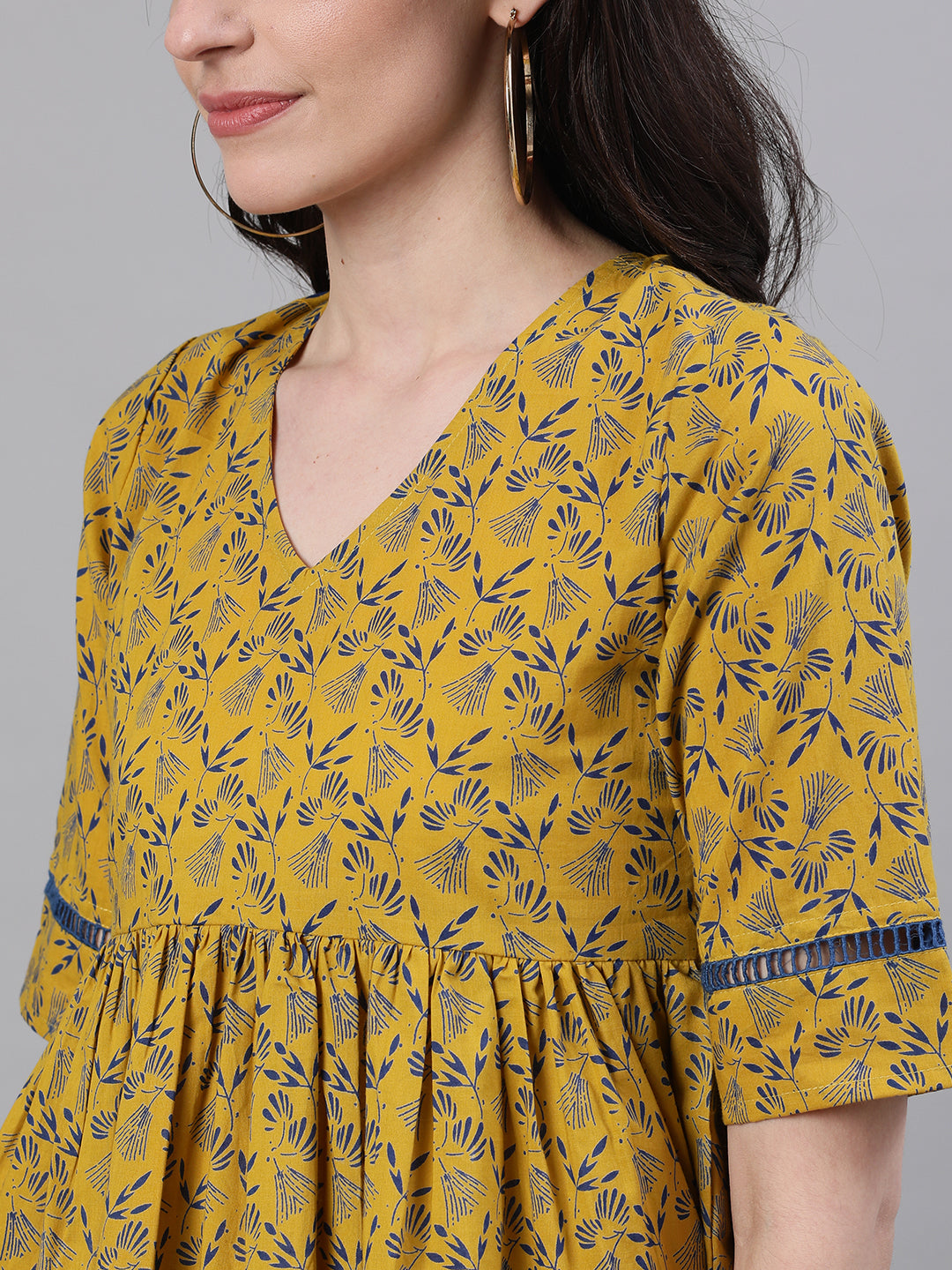 Women Yellow Three-Quarter Sleeves Gathered Or Pleated Top | LASVINI - Redefining Indian Fashion with Elegance