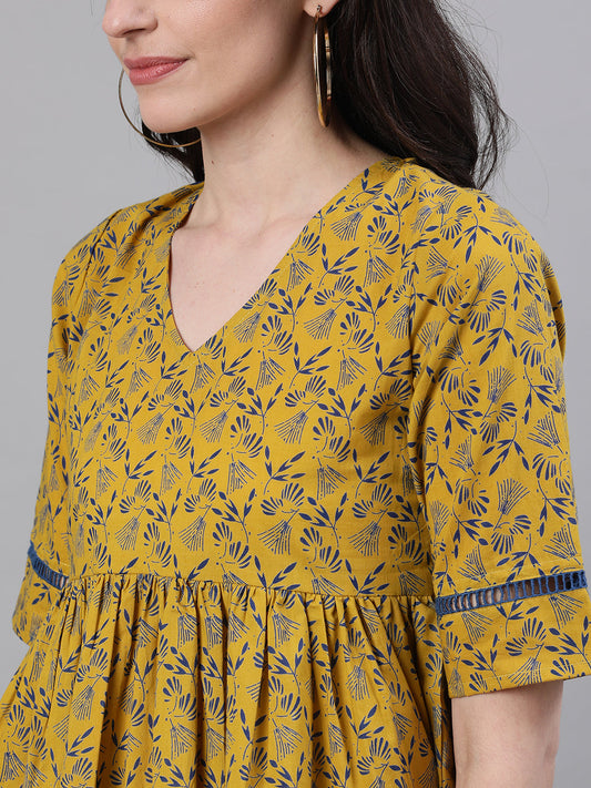 Women Yellow Three-Quarter Sleeves Gathered Or Pleated Top | LASVINI - Redefining Indian Fashion with Elegance