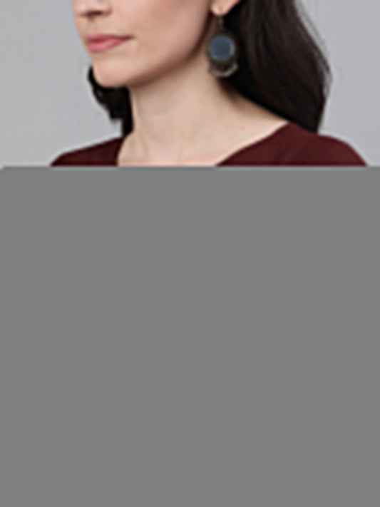 Women Chocolate Brown Calf Length Three-Quarter Sleeves Straight Solid Embroidered Silk Kurta | LASVINI - Redefining Indian Fashion with Elegance