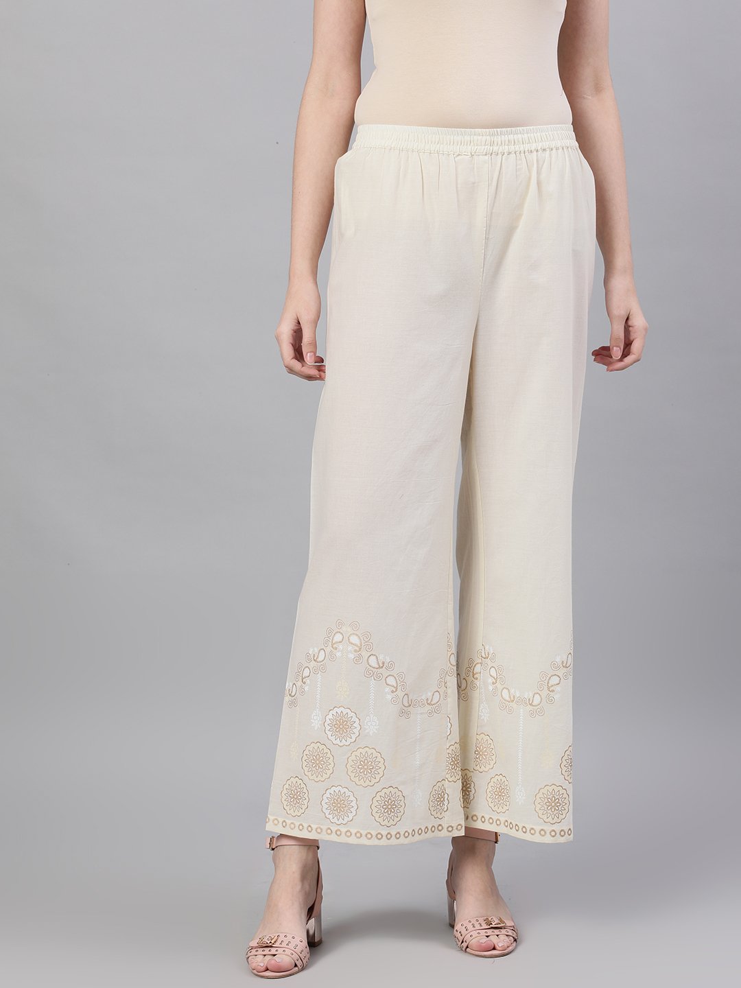 Women Off White Trouser With Border Print | LASVINI - Redefining Indian Fashion with Elegance
