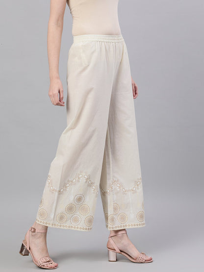 Women Off White Trouser With Border Print | LASVINI - Redefining Indian Fashion with Elegance