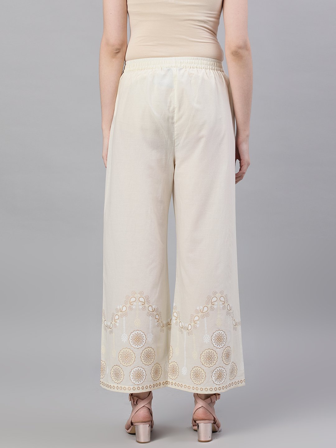 Women Off White Trouser With Border Print | LASVINI - Redefining Indian Fashion with Elegance