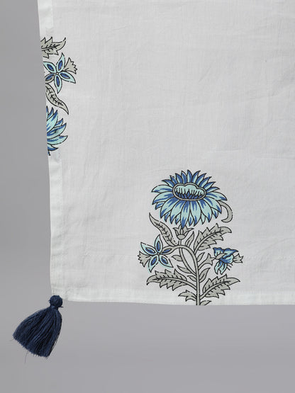 Women White Ethnic Motifs Printed V-Neck Cotton Maxi Dress With Dupatta | LASVINI - Redefining Indian Fashion with Elegance