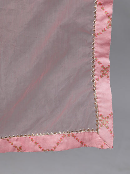 Women Peach Three-Quarter Sleeves Straight Kurta Palazzo With Dupatta | LASVINI - Redefining Indian Fashion with Elegance