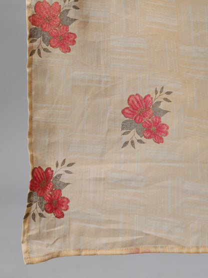 Women Red Floral Embroidered V-Neck Cotton Maxi Dress With Dupatta | LASVINI - Redefining Indian Fashion with Elegance