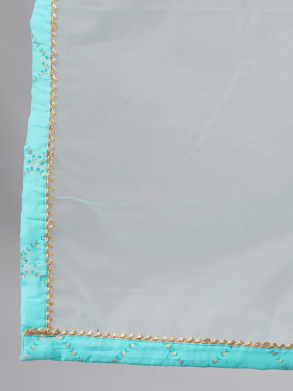 Women Skyblue Three-Quarter Sleeves Straight Kurta Skirt Set With Dupatta | LASVINI - Redefining Indian Fashion with Elegance