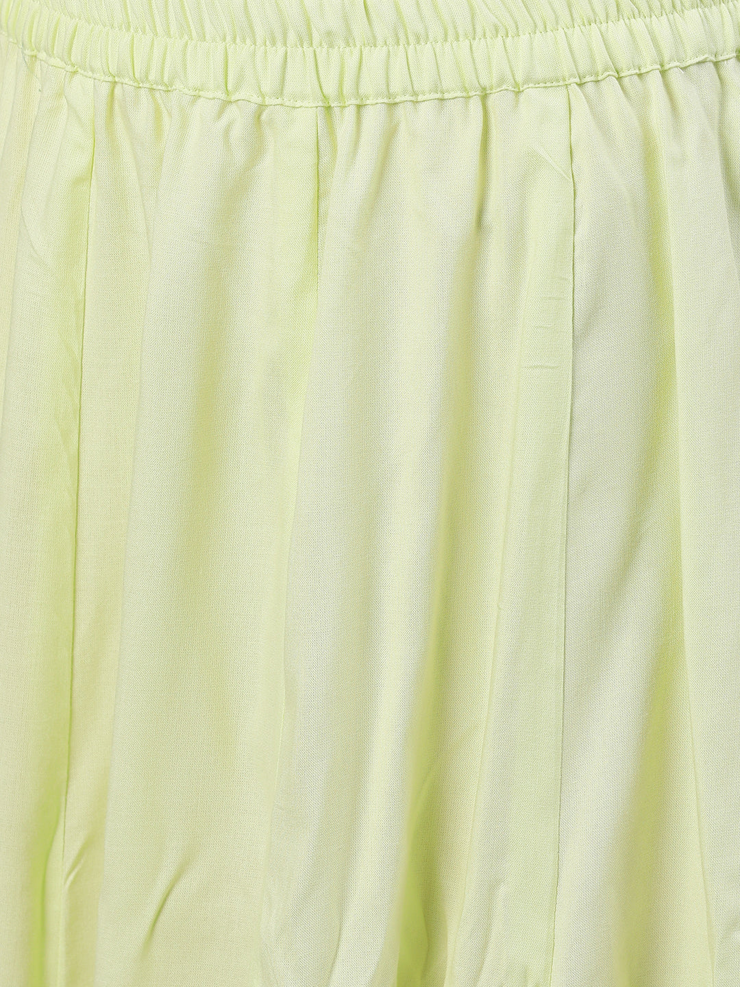 Women Lime Yellow Three-Quarter Sleeves Straight Kurta Skirt Set With Dupatta | LASVINI - Redefining Indian Fashion with Elegance