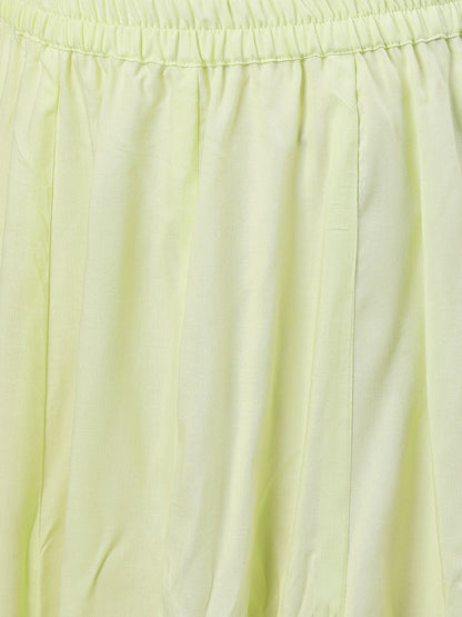 Women Lime Yellow Three-Quarter Sleeves Straight Kurta Skirt Set With Dupatta | LASVINI - Redefining Indian Fashion with Elegance
