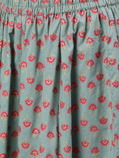 Women Light Green Three-Quarter Sleeves Straight Kurta Skirt Set With Dupatta | LASVINI - Redefining Indian Fashion with Elegance