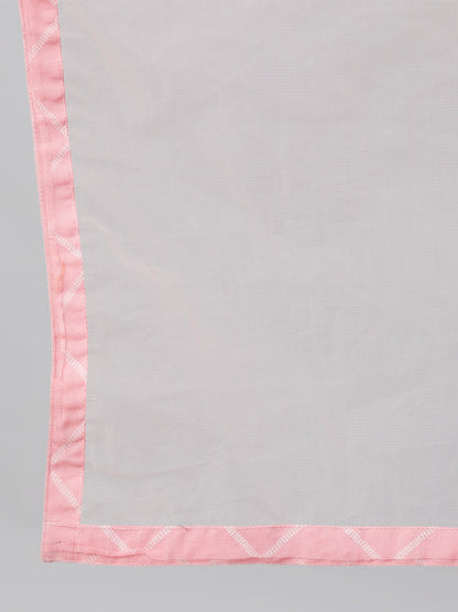 Women Pink Three-Quarter Sleeves Straight Kurta Skirt Set With Dupatta | LASVINI - Redefining Indian Fashion with Elegance