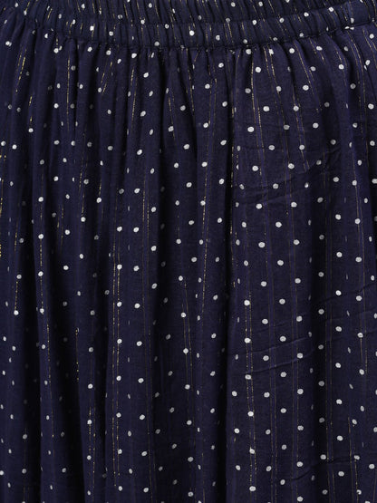 Women Navy Blue Polka Dot Printed Maxi Skirt | LASVINI - Redefining Indian Fashion with Elegance