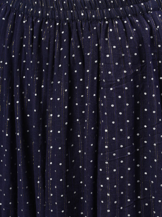 Women Navy Blue Polka Dot Printed Maxi Skirt | LASVINI - Redefining Indian Fashion with Elegance