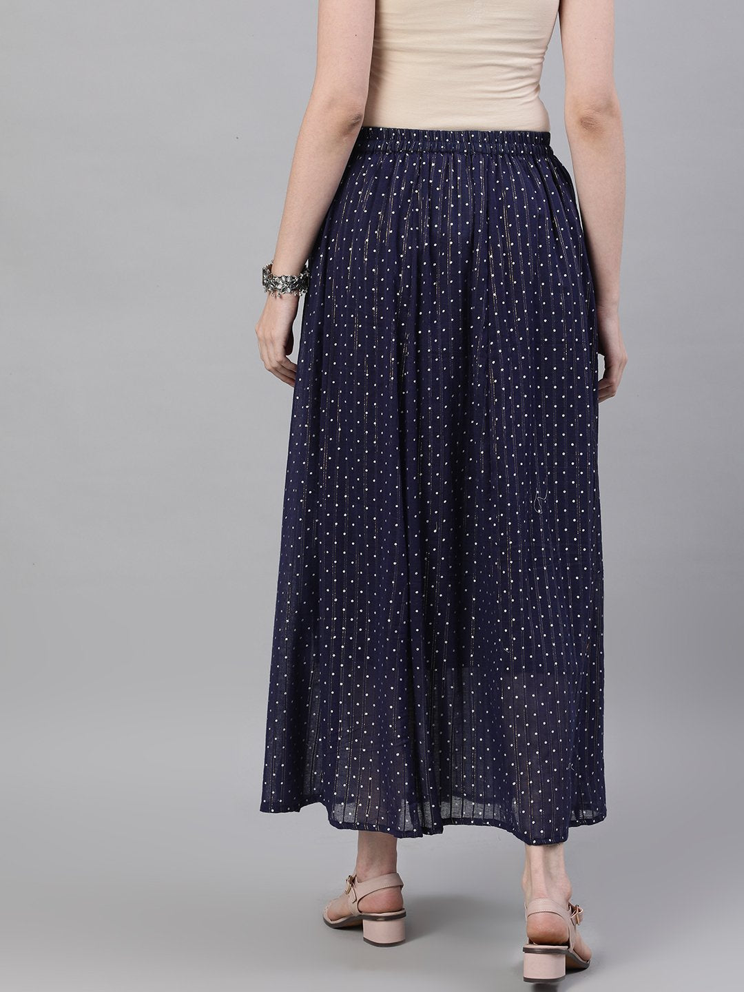 Women Navy Blue Polka Dot Printed Maxi Skirt | LASVINI - Redefining Indian Fashion with Elegance
