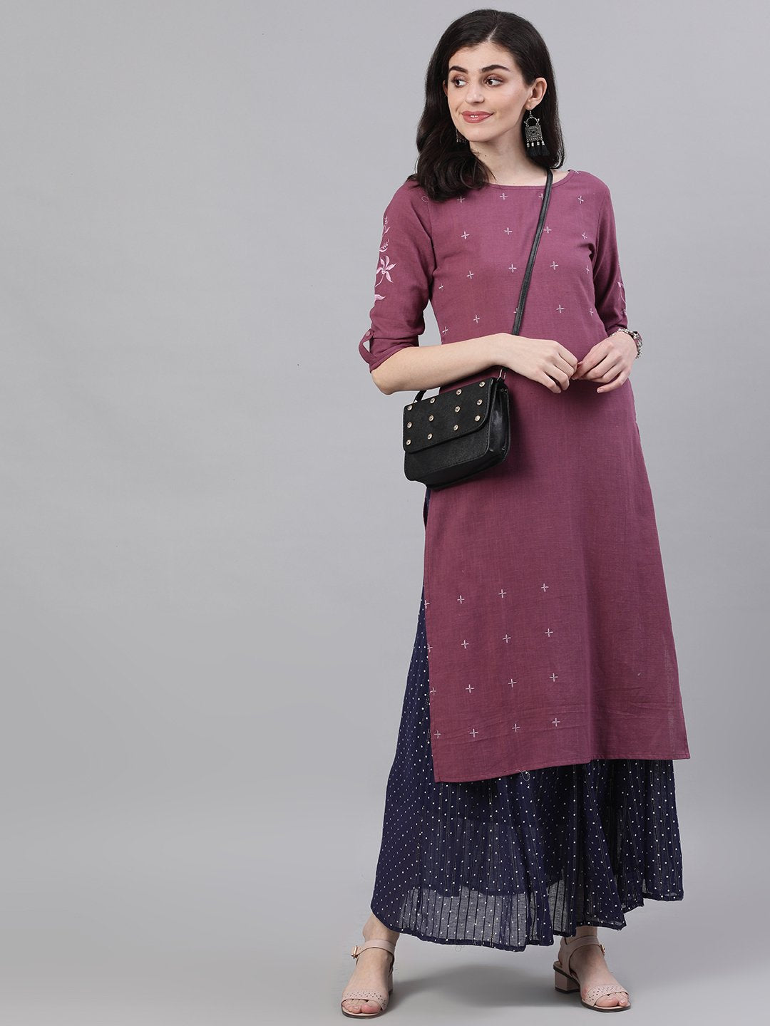 Women Navy Blue Polka Dot Printed Maxi Skirt | LASVINI - Redefining Indian Fashion with Elegance