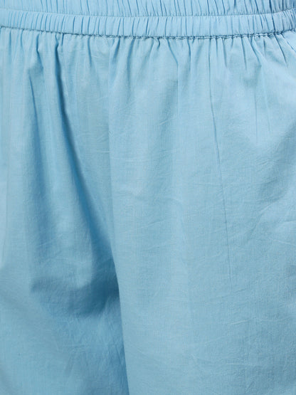 Women Light Blue Three-Quarter Sleeves Flared Kurta Palazzo With Dupatta | LASVINI - Redefining Indian Fashion with Elegance