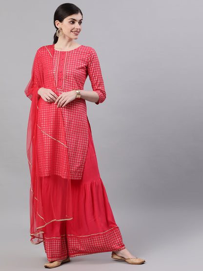 Women Pink Three-Quarter Sleeves Straight | LASVINI - Redefining Indian Fashion with Elegance