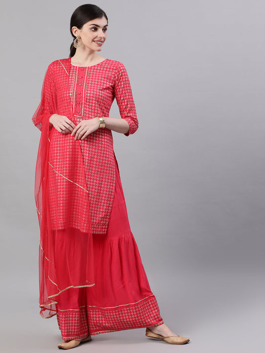 Women Pink Three-Quarter Sleeves Straight | LASVINI - Redefining Indian Fashion with Elegance