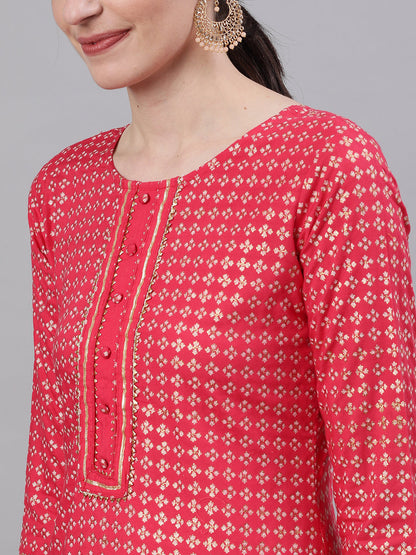 Women Pink Three-Quarter Sleeves Straight | LASVINI - Redefining Indian Fashion with Elegance