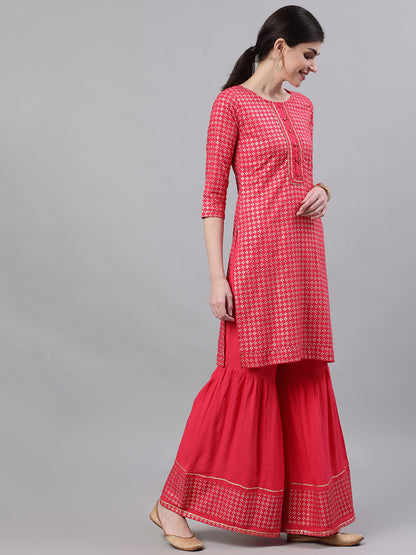 Women Pink Three-Quarter Sleeves Straight | LASVINI - Redefining Indian Fashion with Elegance