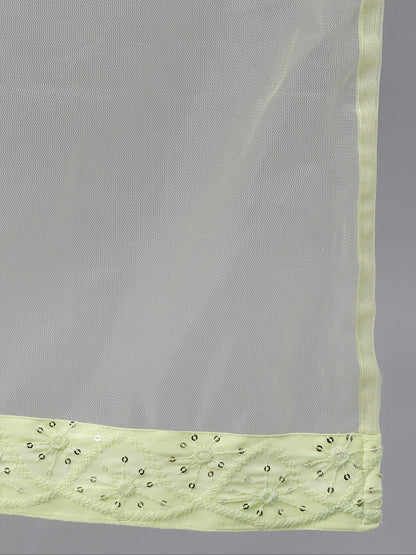 Women Light Neon Green Solid Embroidered Round Neck Viscose Rayon Maxi Dress With Dupatta | LASVINI - Redefining Indian Fashion with Elegance