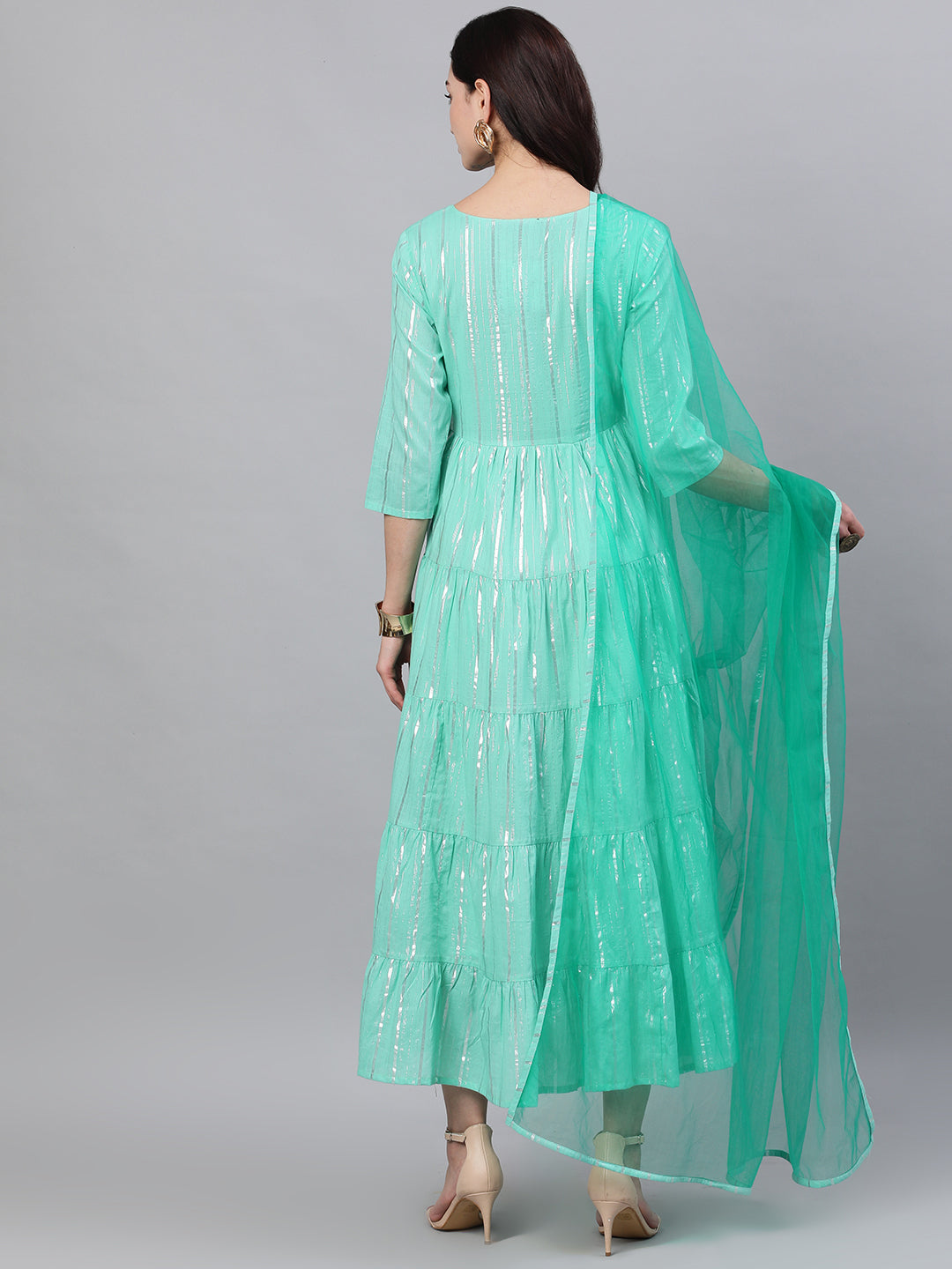 Women Green Solid Solid Round Neck Cotton Maxi Dress | LASVINI - Redefining Indian Fashion with Elegance