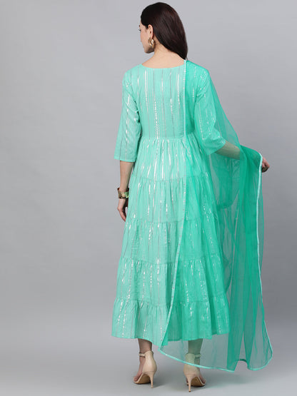 Women Green Solid Solid Round Neck Cotton Maxi Dress | LASVINI - Redefining Indian Fashion with Elegance