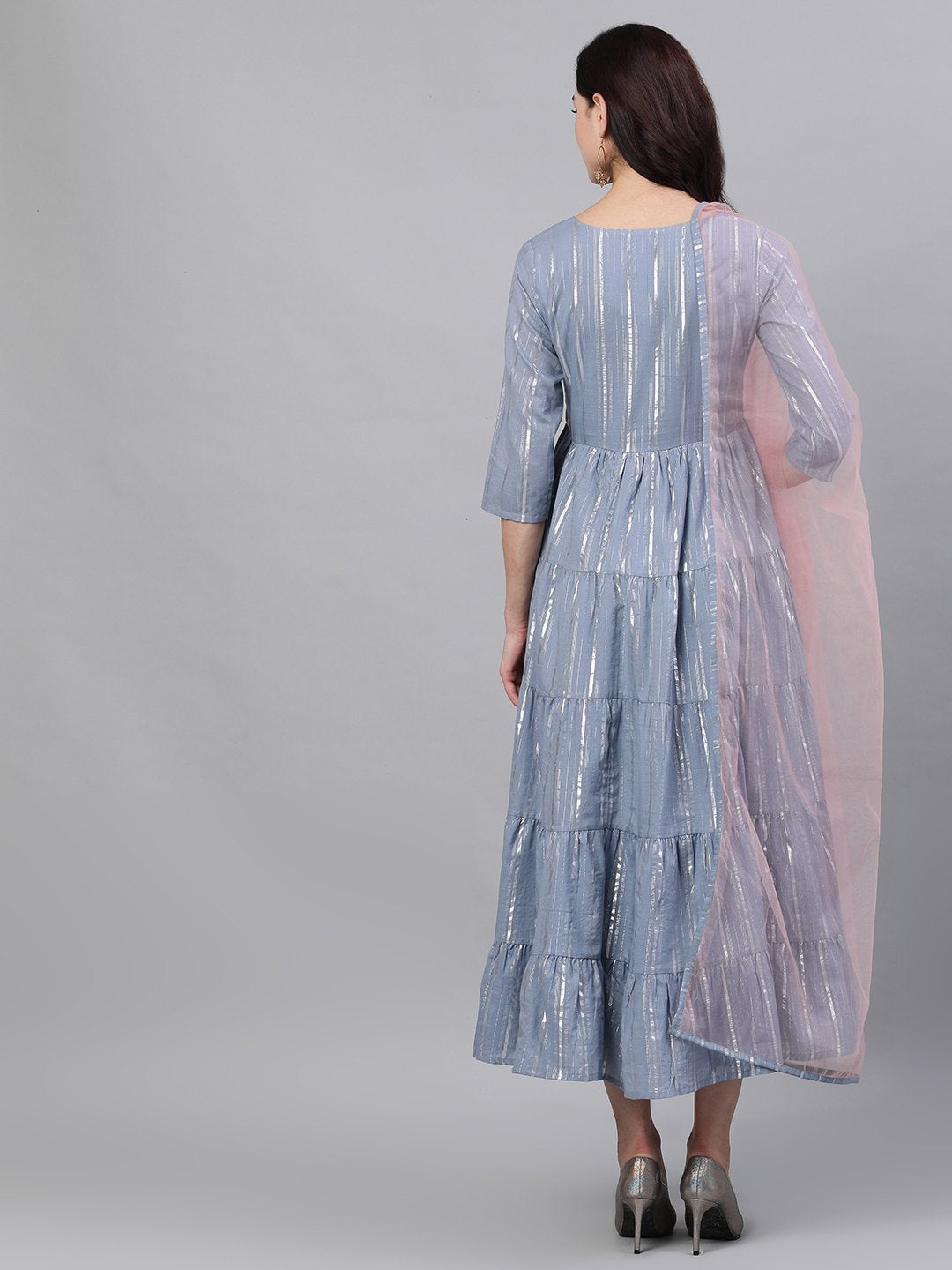 Women Light Grey Solid Solid Round Neck Cotton Maxi Dress | LASVINI - Redefining Indian Fashion with Elegance