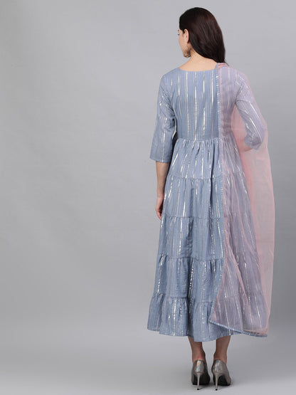 Women Light Grey Solid Solid Round Neck Cotton Maxi Dress | LASVINI - Redefining Indian Fashion with Elegance