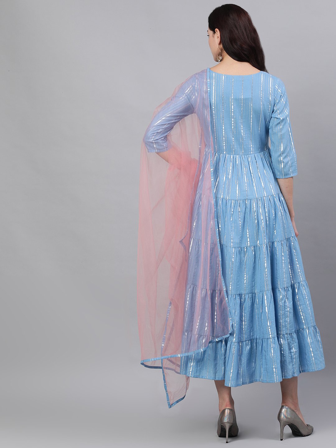 Women Blue Solid Solid Round Neck Cotton Maxi Dress | LASVINI - Redefining Indian Fashion with Elegance