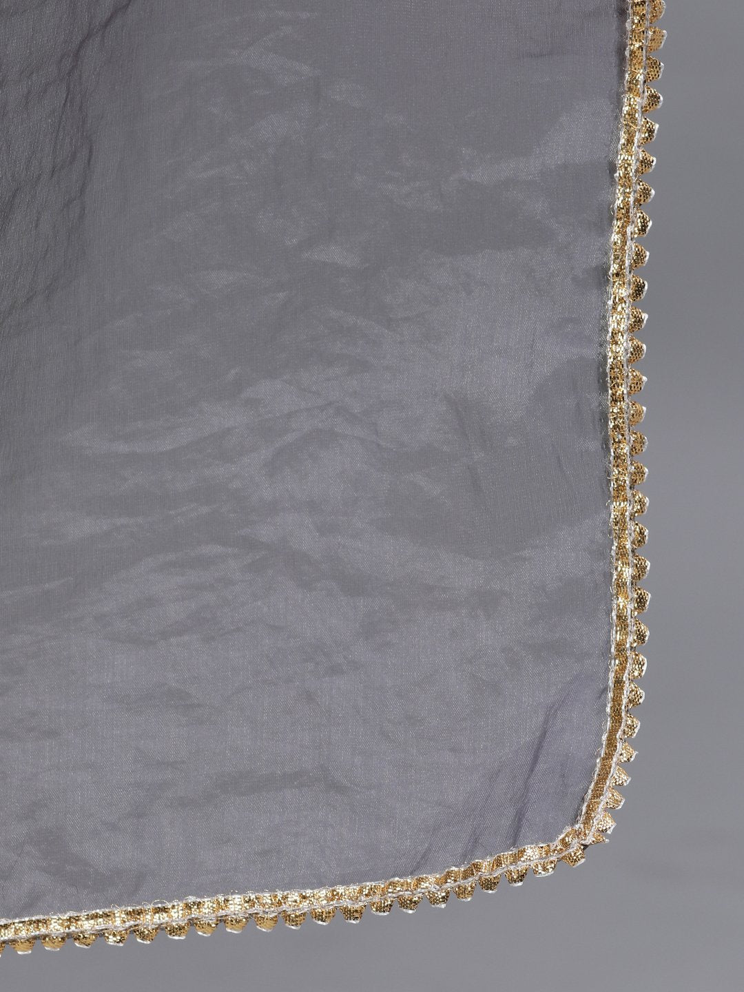 Women Grey Ethnic Motifs Printed Tie-Up Neck Cotton Maxi Dress With Dupatta | LASVINI - Redefining Indian Fashion with Elegance