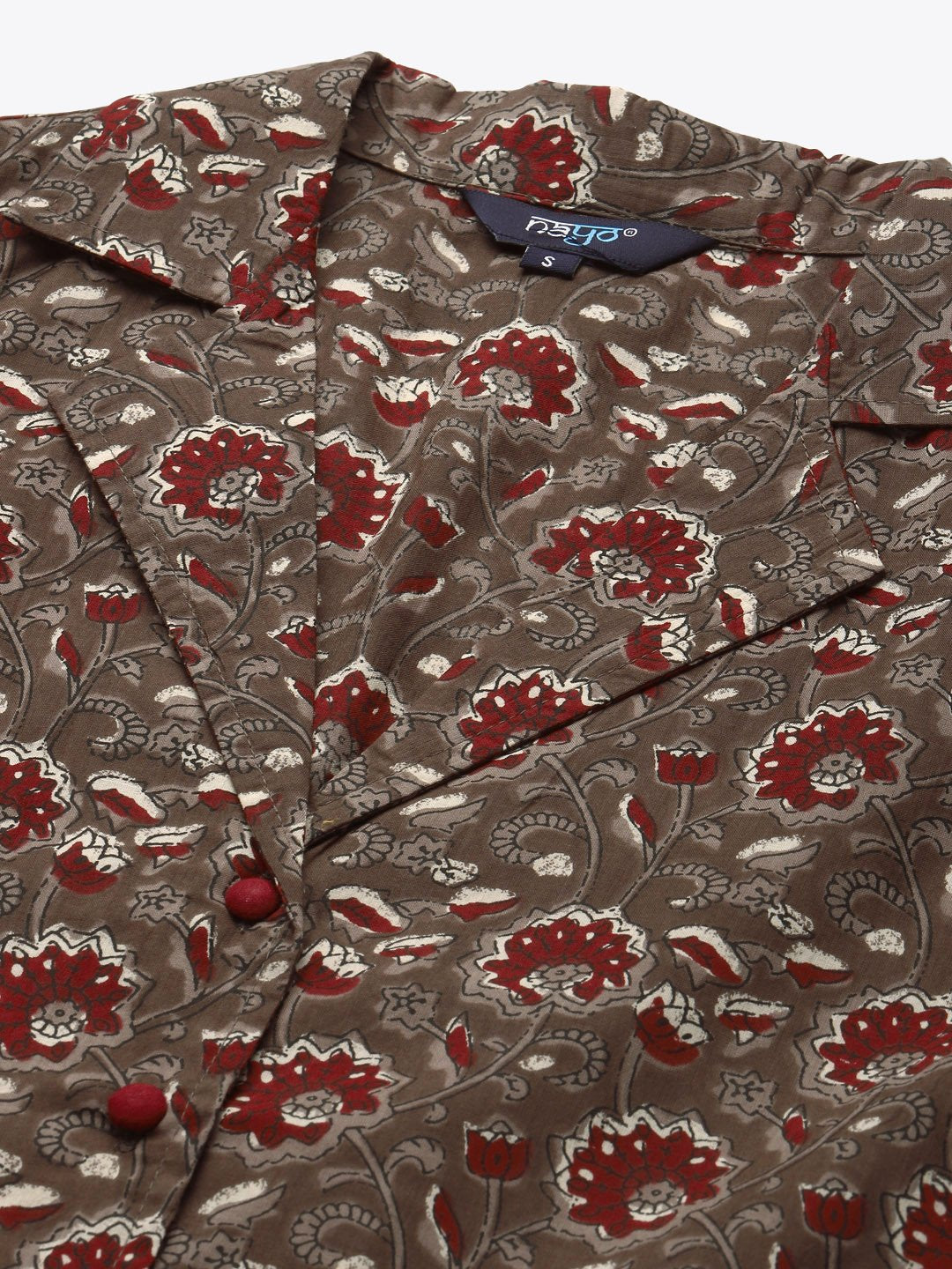 Womens Taupe & Maroon Printed Night Suit | LASVINI - Redefining Indian Fashion with Elegance