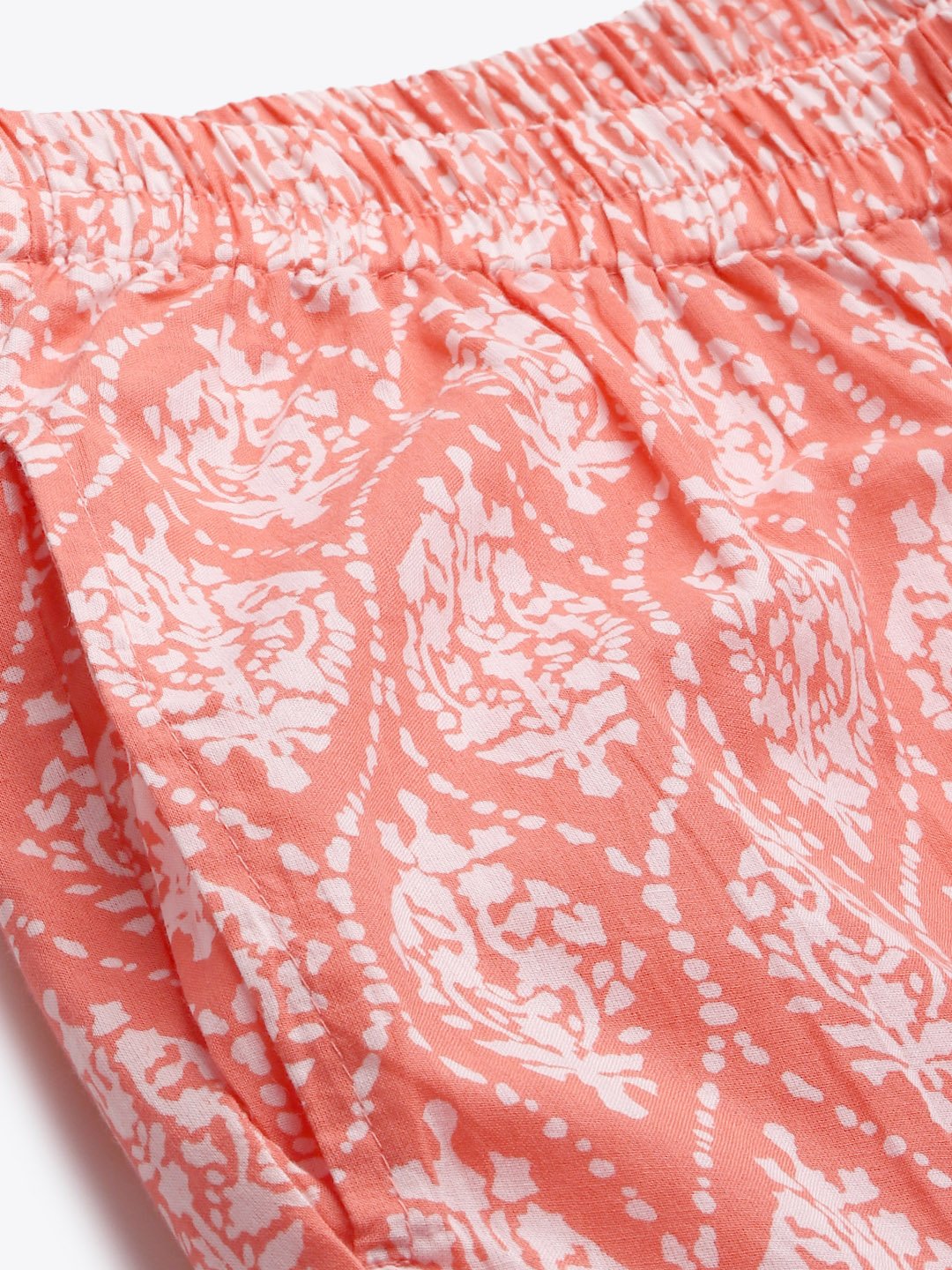 Womens Peach & Off White Printed Night Suit | LASVINI - Redefining Indian Fashion with Elegance