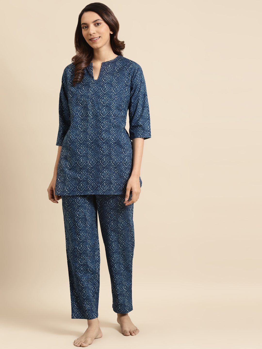 Womens Indigo Printed Night Suit | LASVINI - Redefining Indian Fashion with Elegance