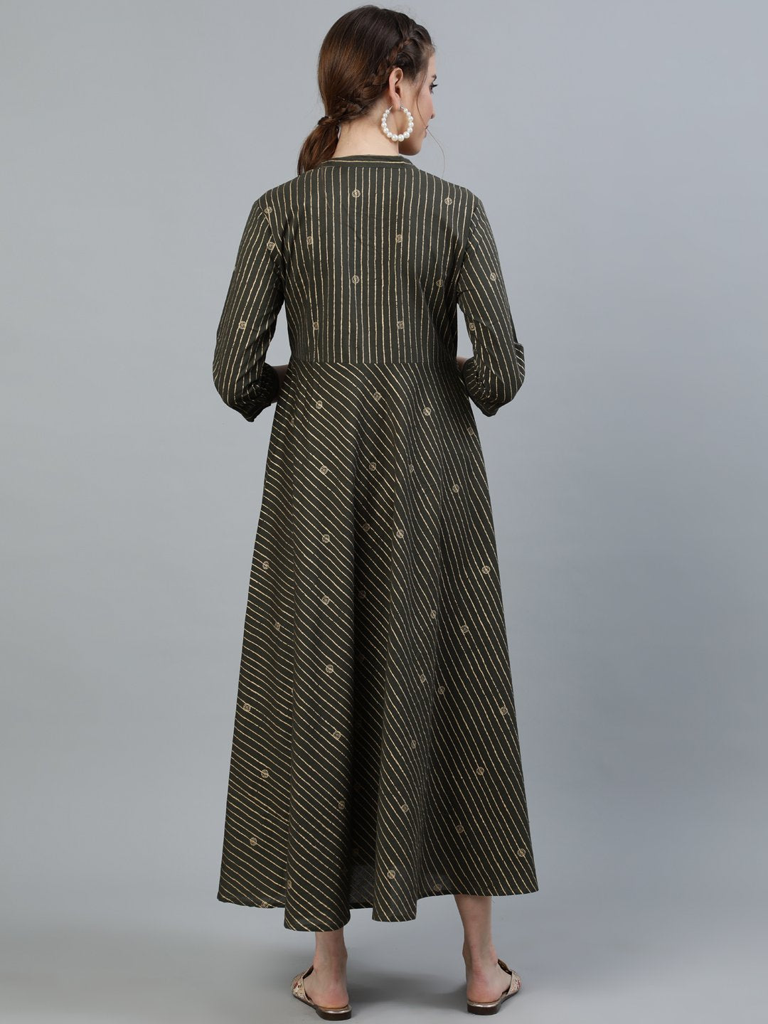 Women Grey & Off-White Printed Maternity Dress With Three Quarter Sleeves | LASVINI - Redefining Indian Fashion with Elegance