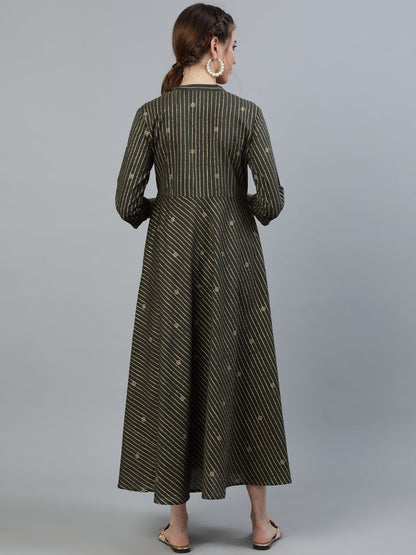 Women Grey & Off-White Printed Maternity Dress With Three Quarter Sleeves | LASVINI - Redefining Indian Fashion with Elegance