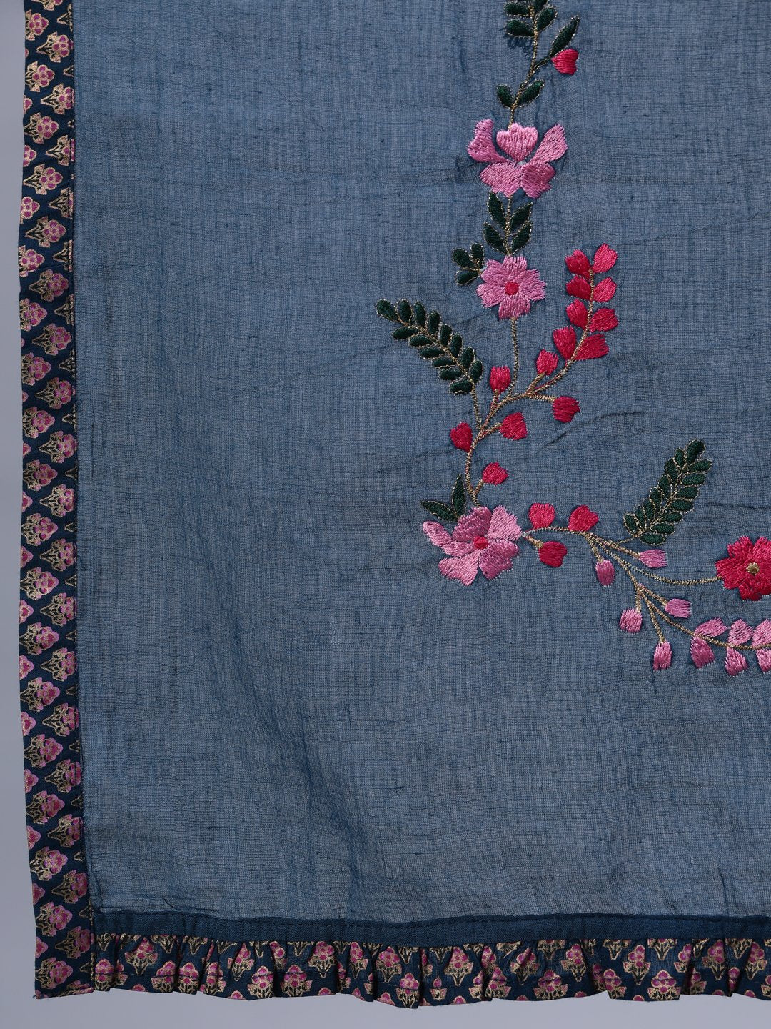 Women Blue Floral Printed Dress With Embroidered Dupatta | LASVINI - Redefining Indian Fashion with Elegance