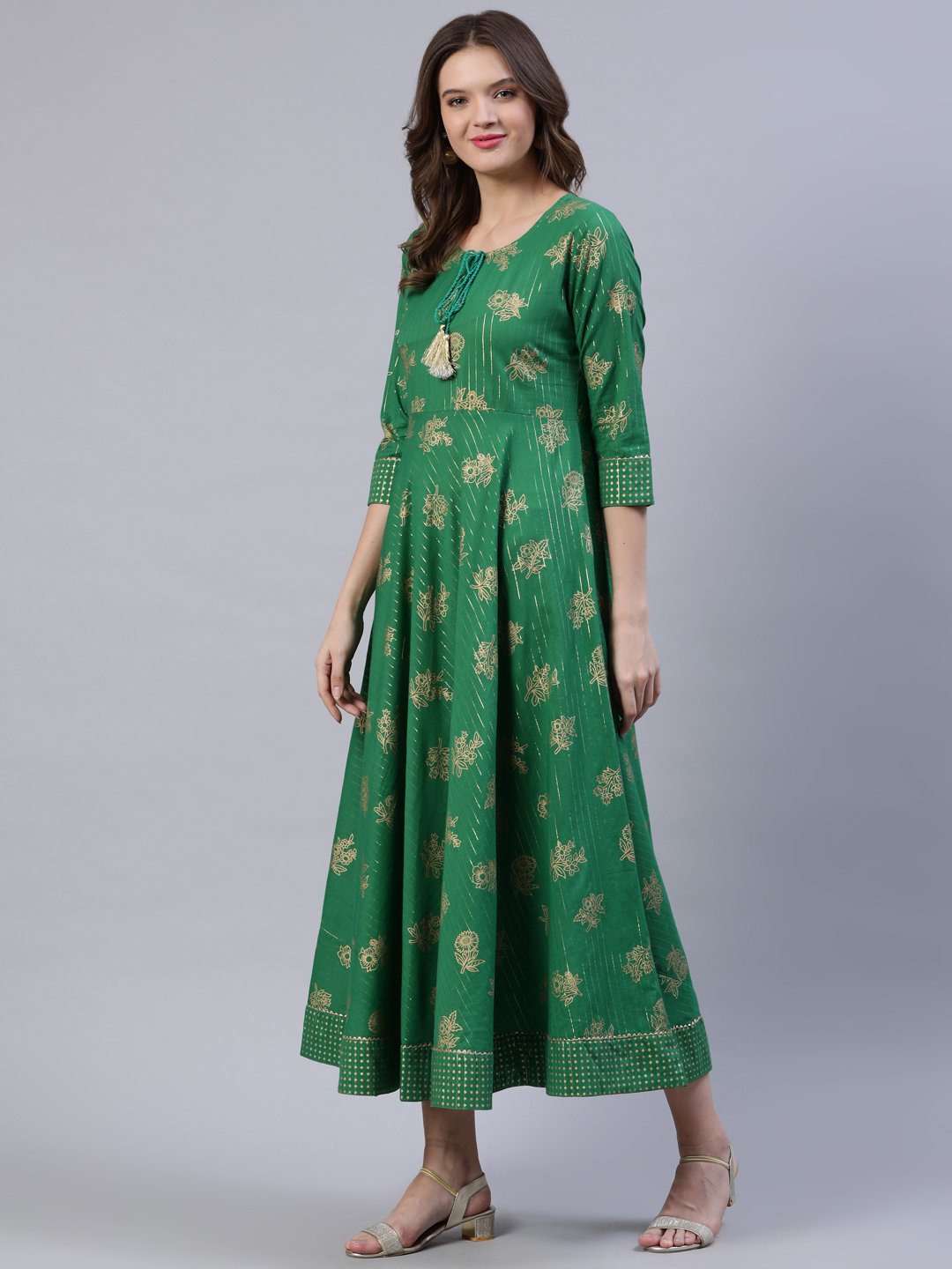 Women Green Floral Printed Dress With Dupatta | LASVINI - Redefining Indian Fashion with Elegance