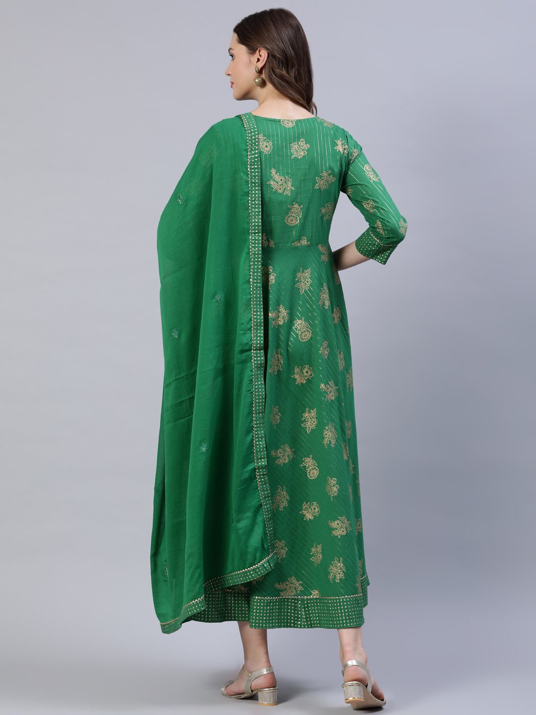 Women Green Floral Printed Dress With Dupatta | LASVINI - Redefining Indian Fashion with Elegance