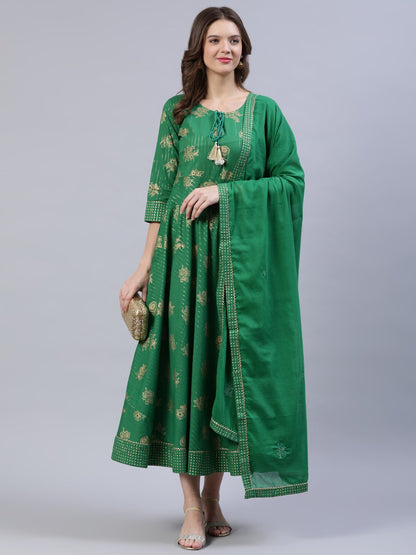 Women Green Floral Printed Dress With Dupatta | LASVINI - Redefining Indian Fashion with Elegance